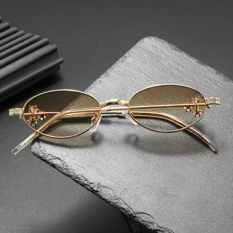 Diamond Inlaid Oval UV Sunglasses