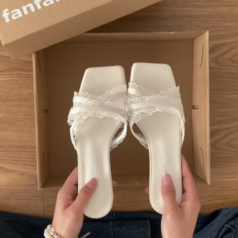 Evening Lace Slide Party Shoes