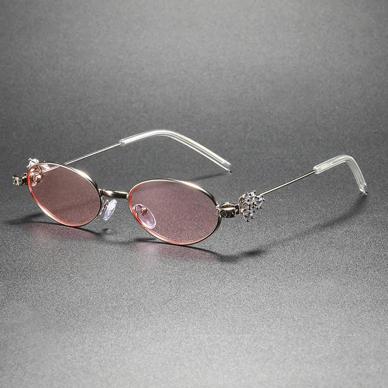 Diamond Inlaid Oval UV Sunglasses