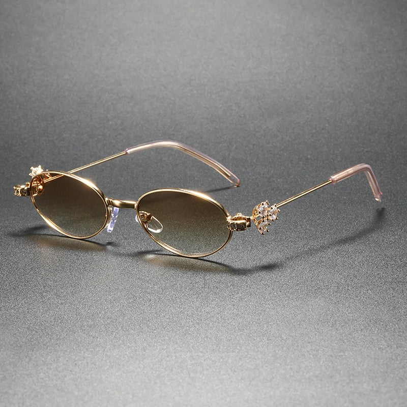 Diamond Inlaid Oval UV Sunglasses