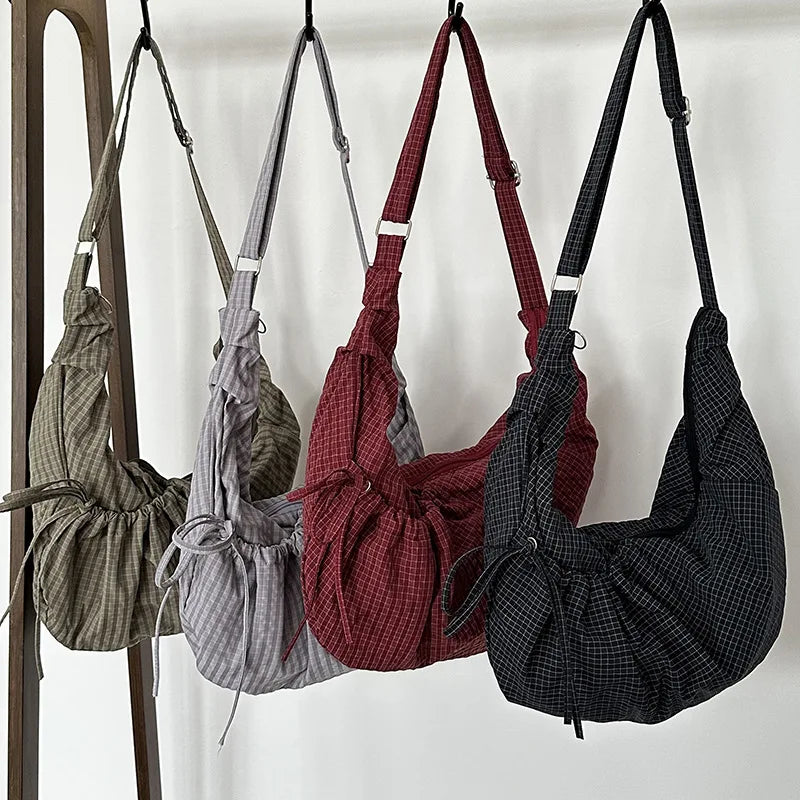 Retro Plaid Messenger Dumpling Bag