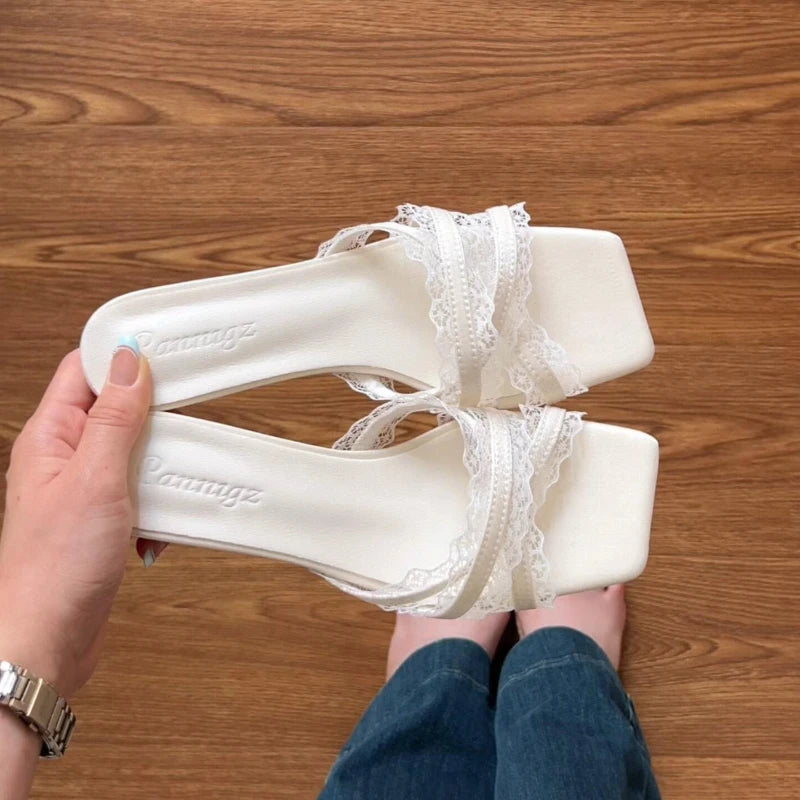 Evening Lace Slide Party Shoes