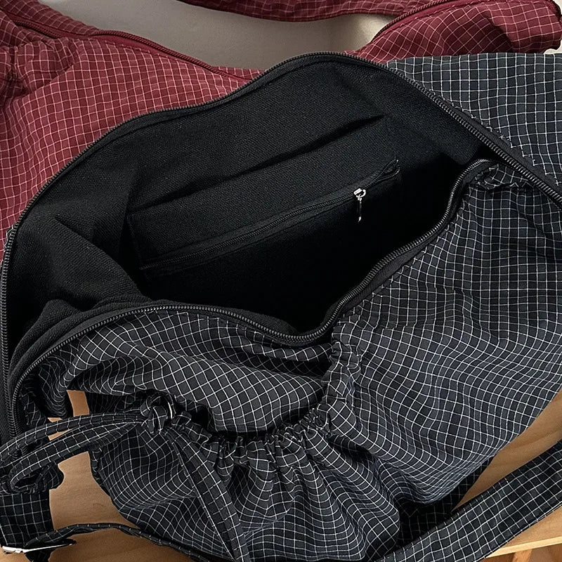 Retro Plaid Messenger Dumpling Bag