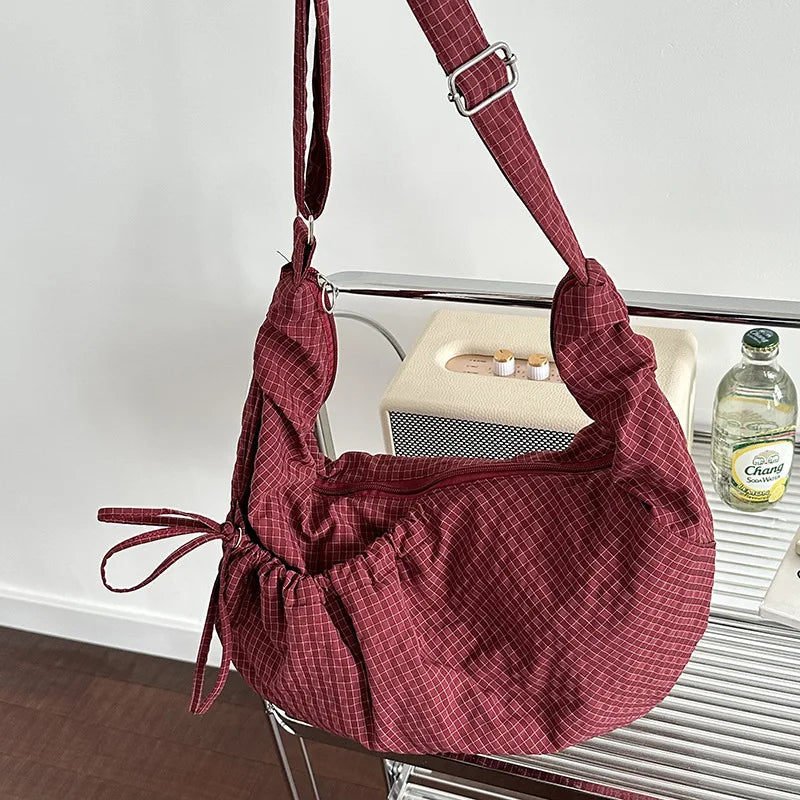 Retro Plaid Messenger Dumpling Bag