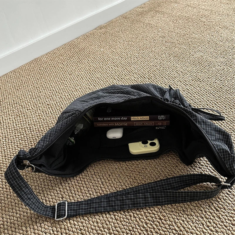 Retro Plaid Messenger Dumpling Bag